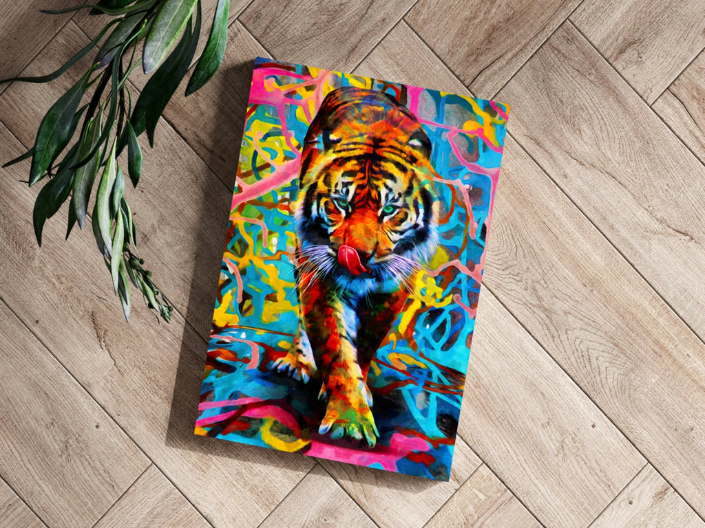 Prowling Tiger on Graffiti Backdrop Aluminum Print