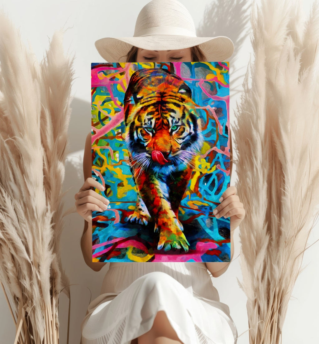 Prowling Tiger on Graffiti Backdrop Aluminum Print
