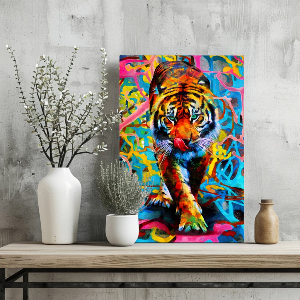 Prowling Tiger on Graffiti Backdrop Aluminum Print