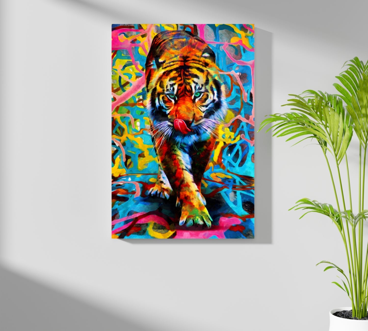 Prowling Tiger on Graffiti Backdrop Aluminum Print