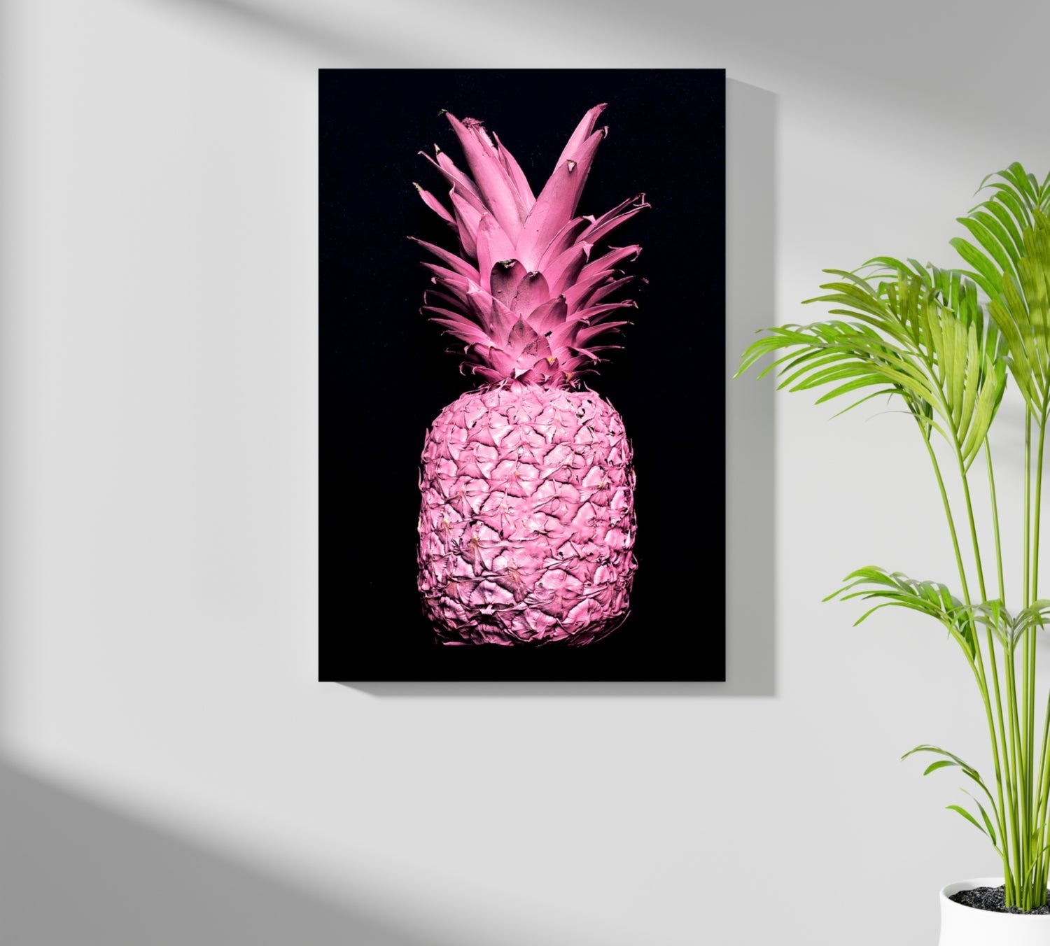 Hot Pink Painted Pineapple Black Aluminum Print