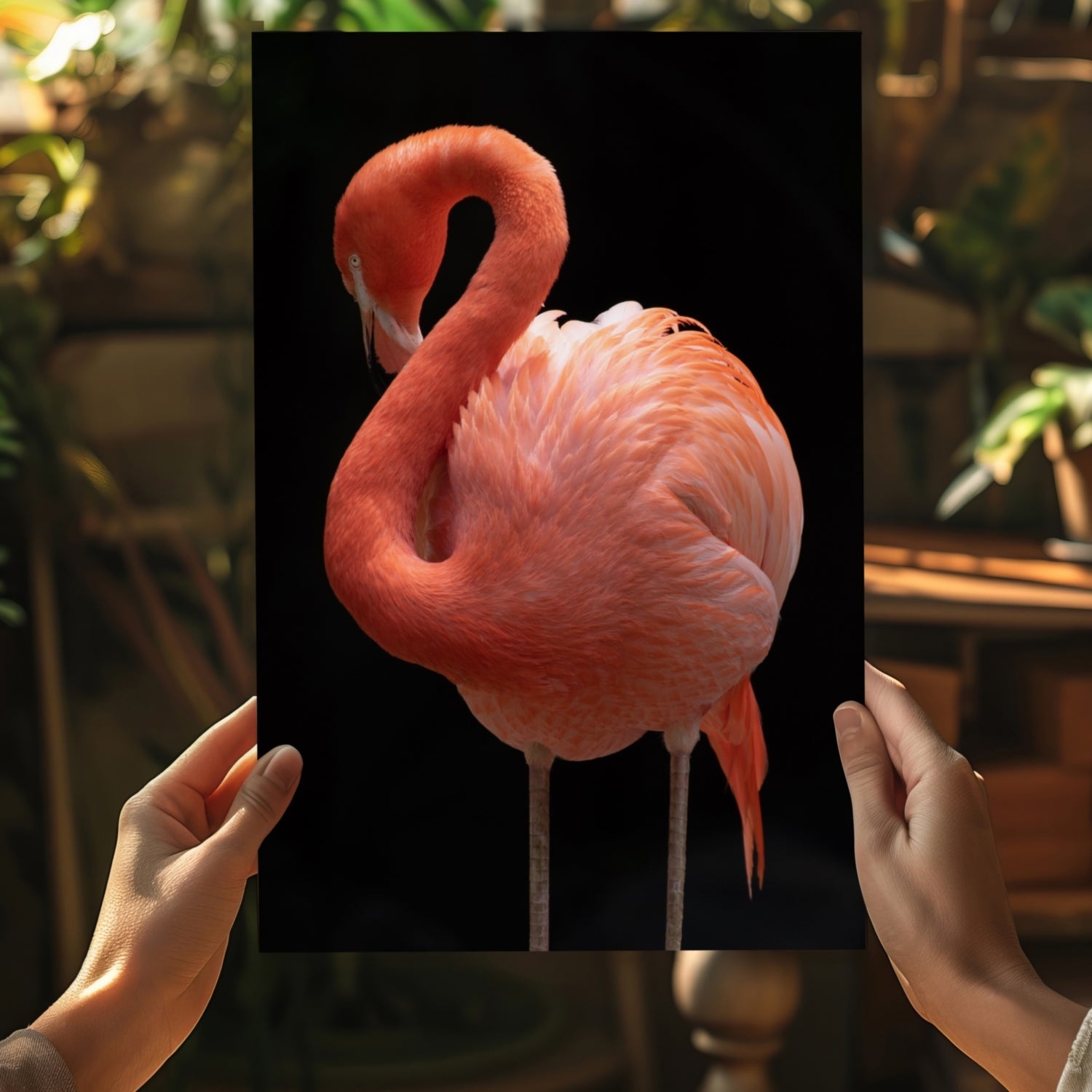 Coral Flamingo Curved Neck Aluminum Print