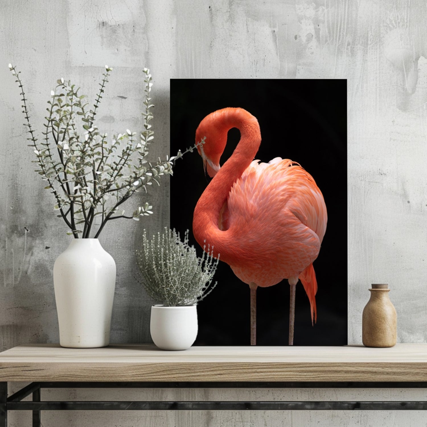 Coral Flamingo Curved Neck Aluminum Print