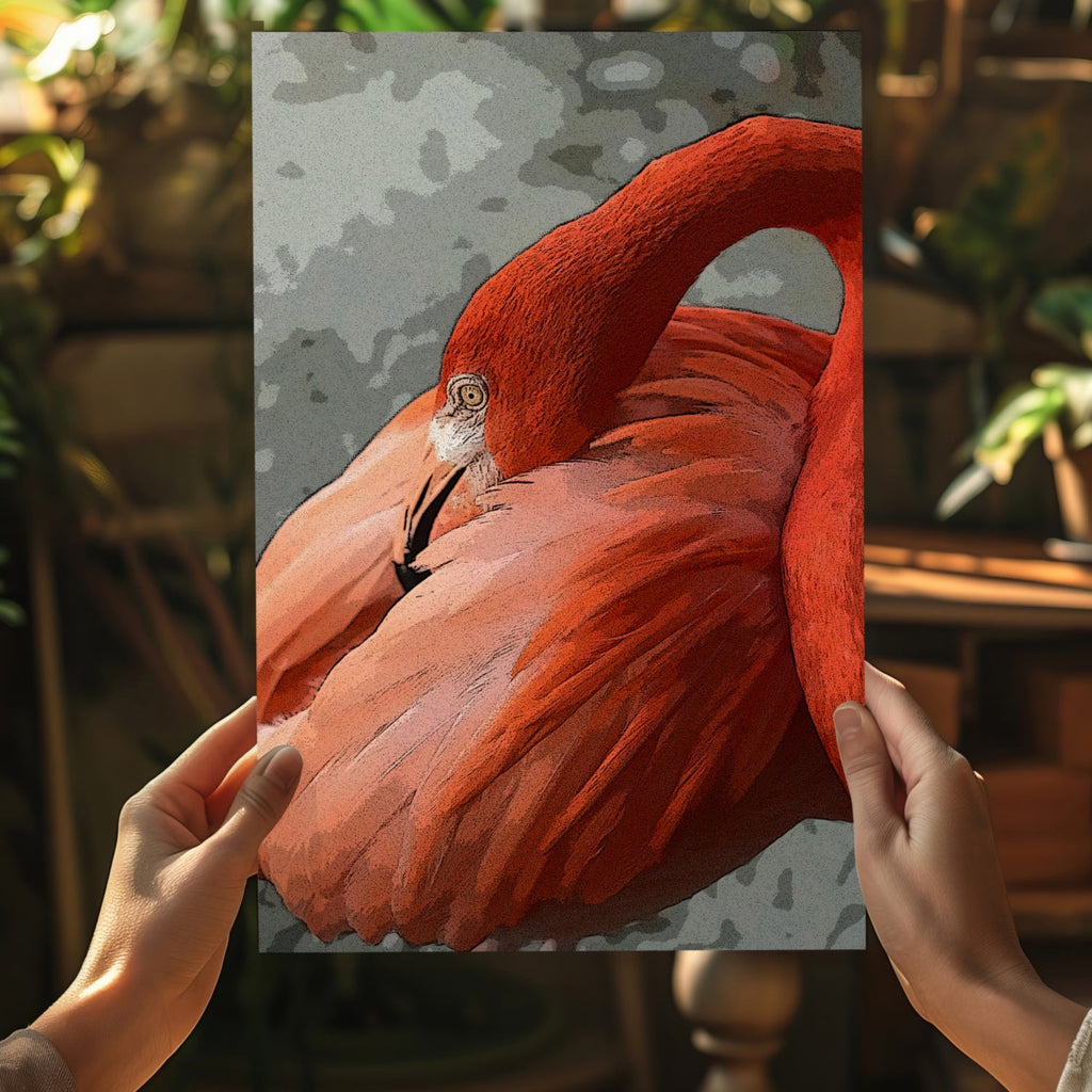 Preening Flamingo Close Up Aluminum Print