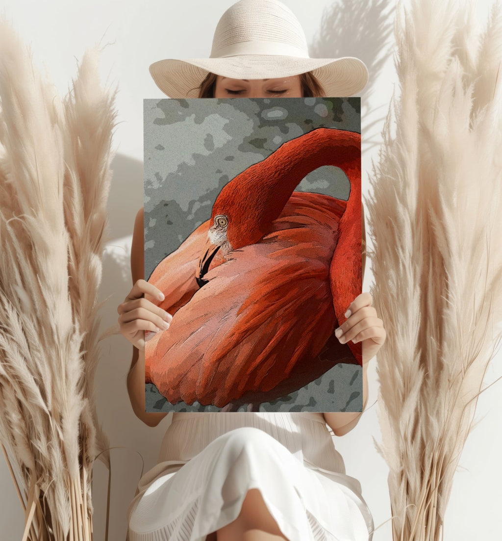 Preening Flamingo Close Up Aluminum Print