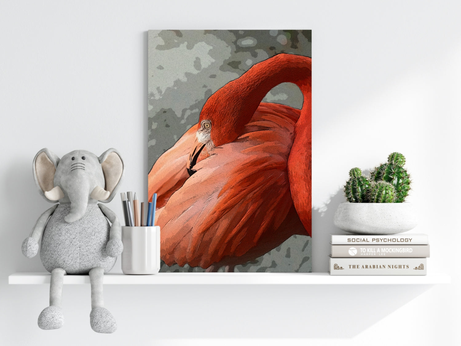 Preening Flamingo Close Up Aluminum Print