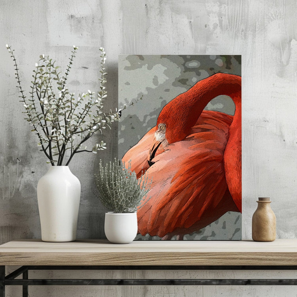 Preening Flamingo Close Up Aluminum Print