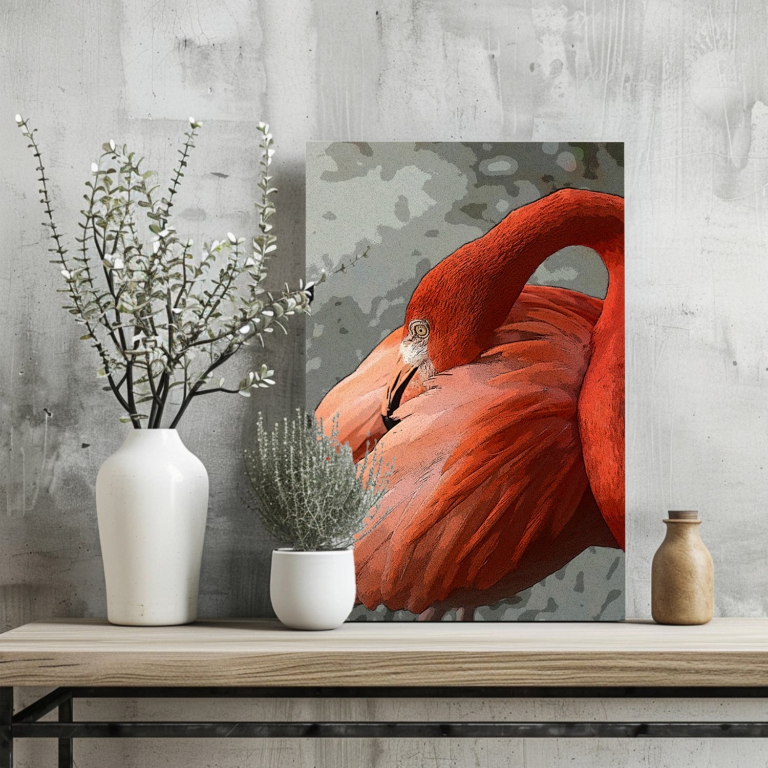 Preening Flamingo Close Up Aluminum Print