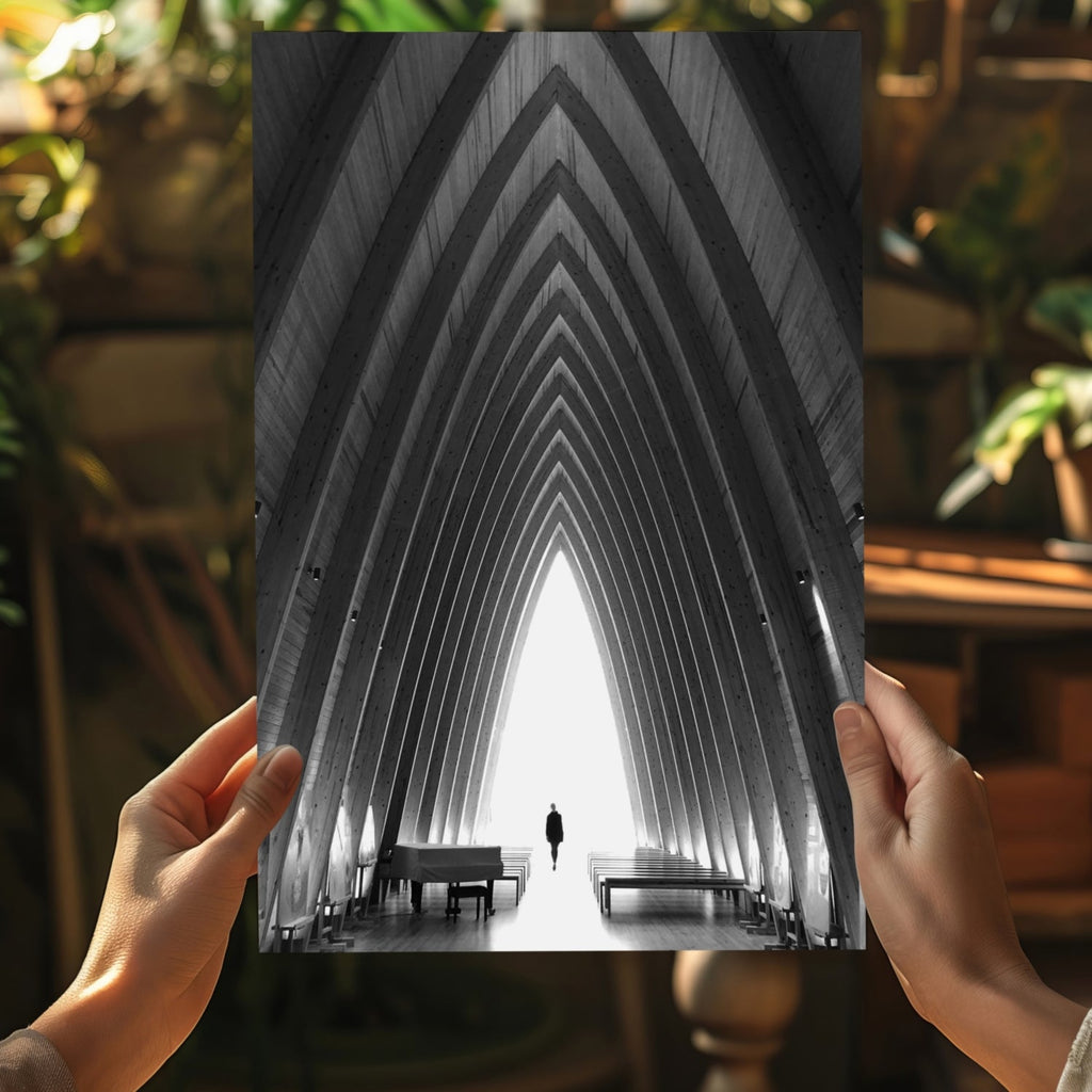 Vaulted Chapel Corridor Silhouette Aluminum Print