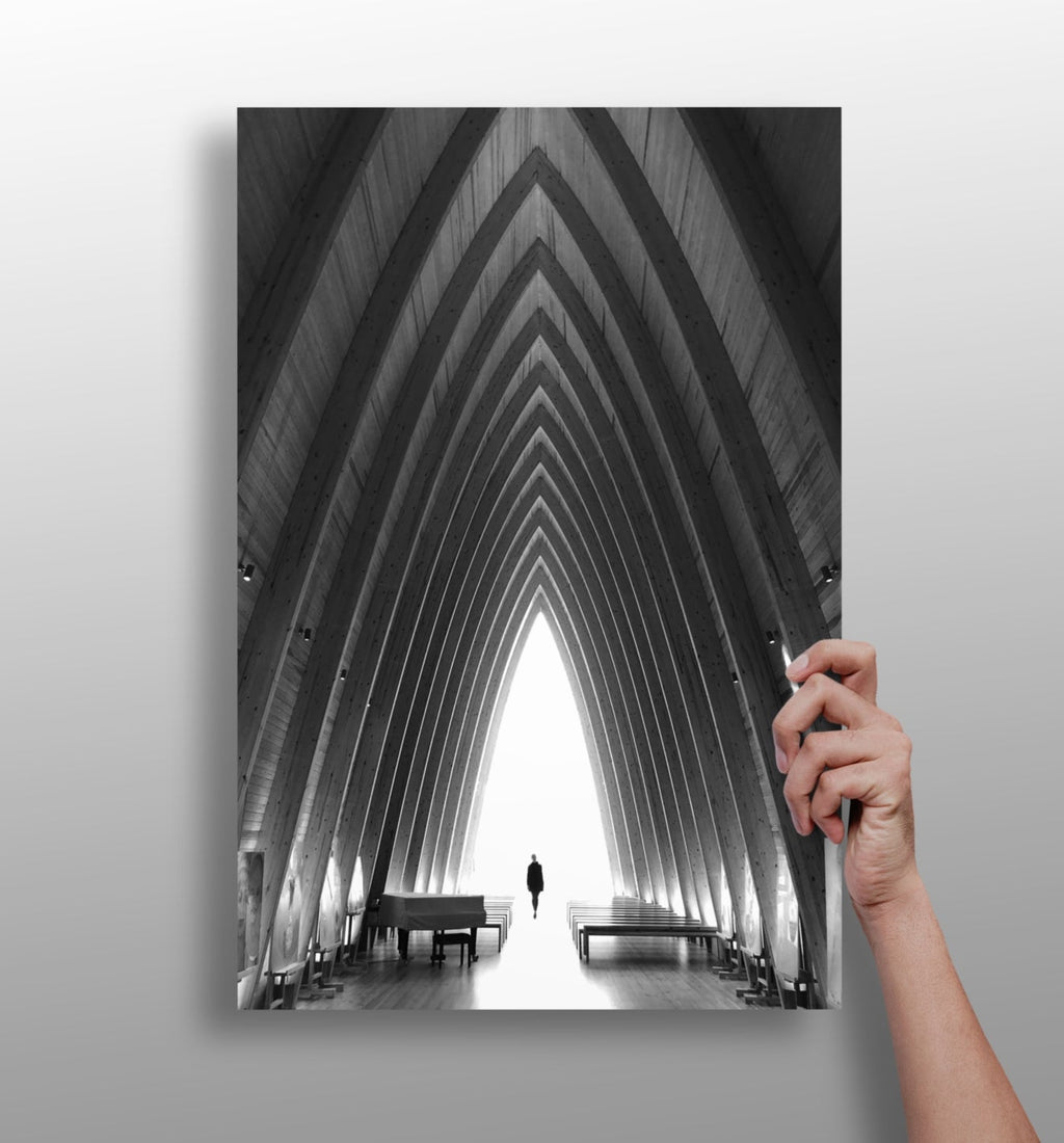 Vaulted Chapel Corridor Silhouette Aluminum Print