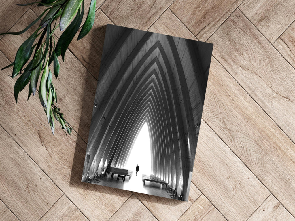 Vaulted Chapel Corridor Silhouette Aluminum Print