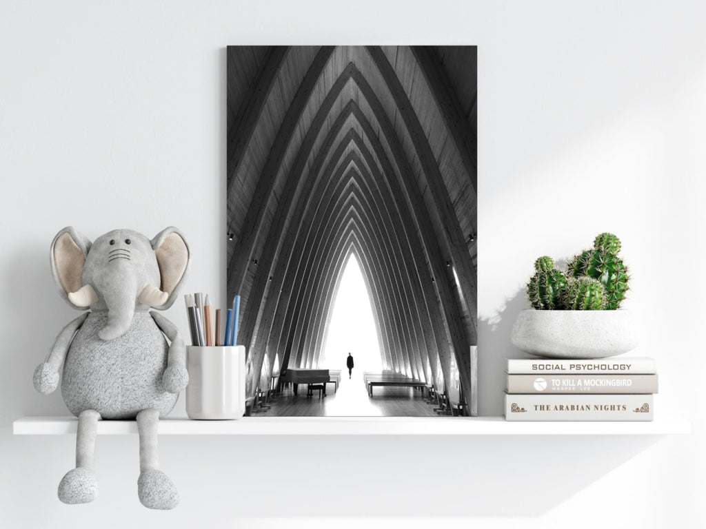 Vaulted Chapel Corridor Silhouette Aluminum Print