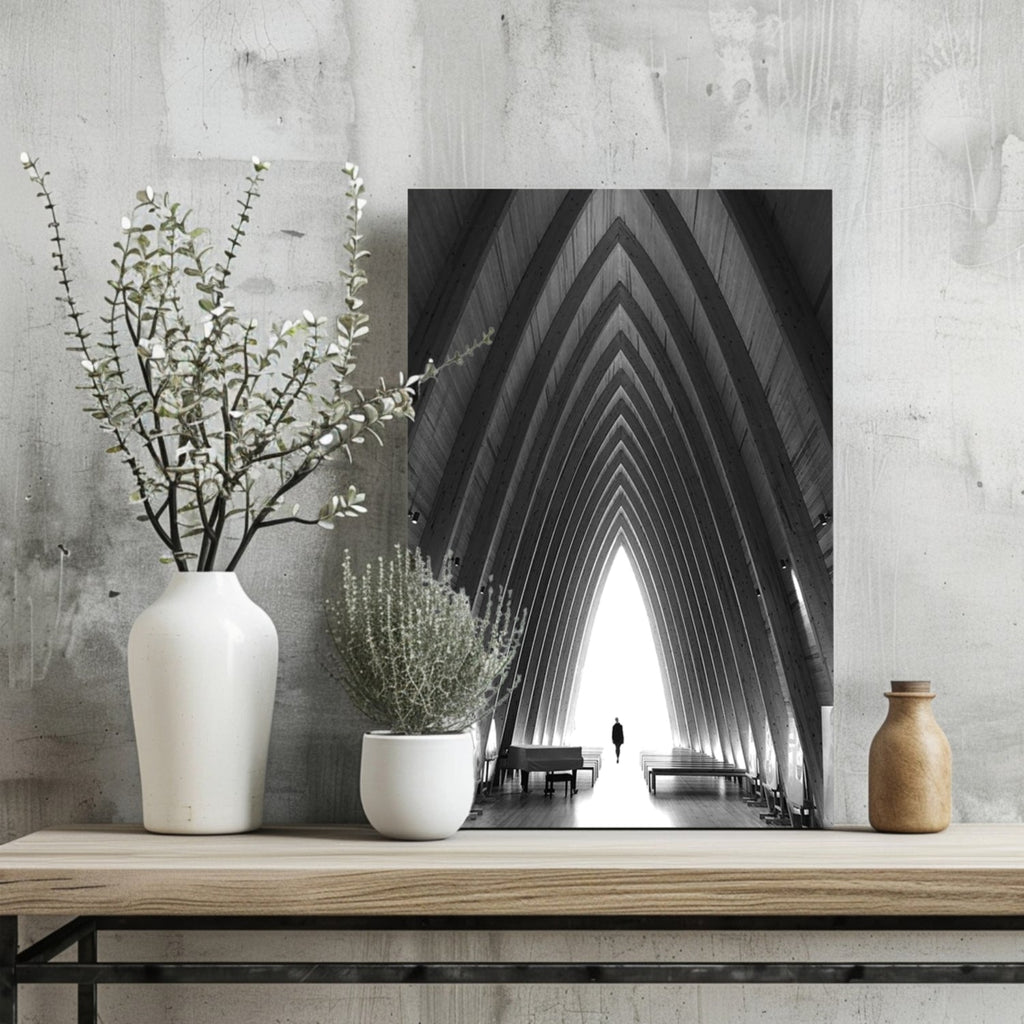 Vaulted Chapel Corridor Silhouette Aluminum Print