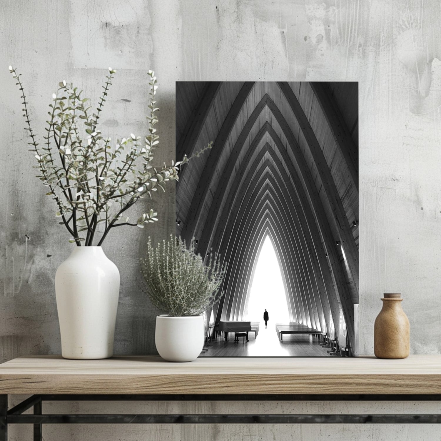 Vaulted Chapel Corridor Silhouette Aluminum Print