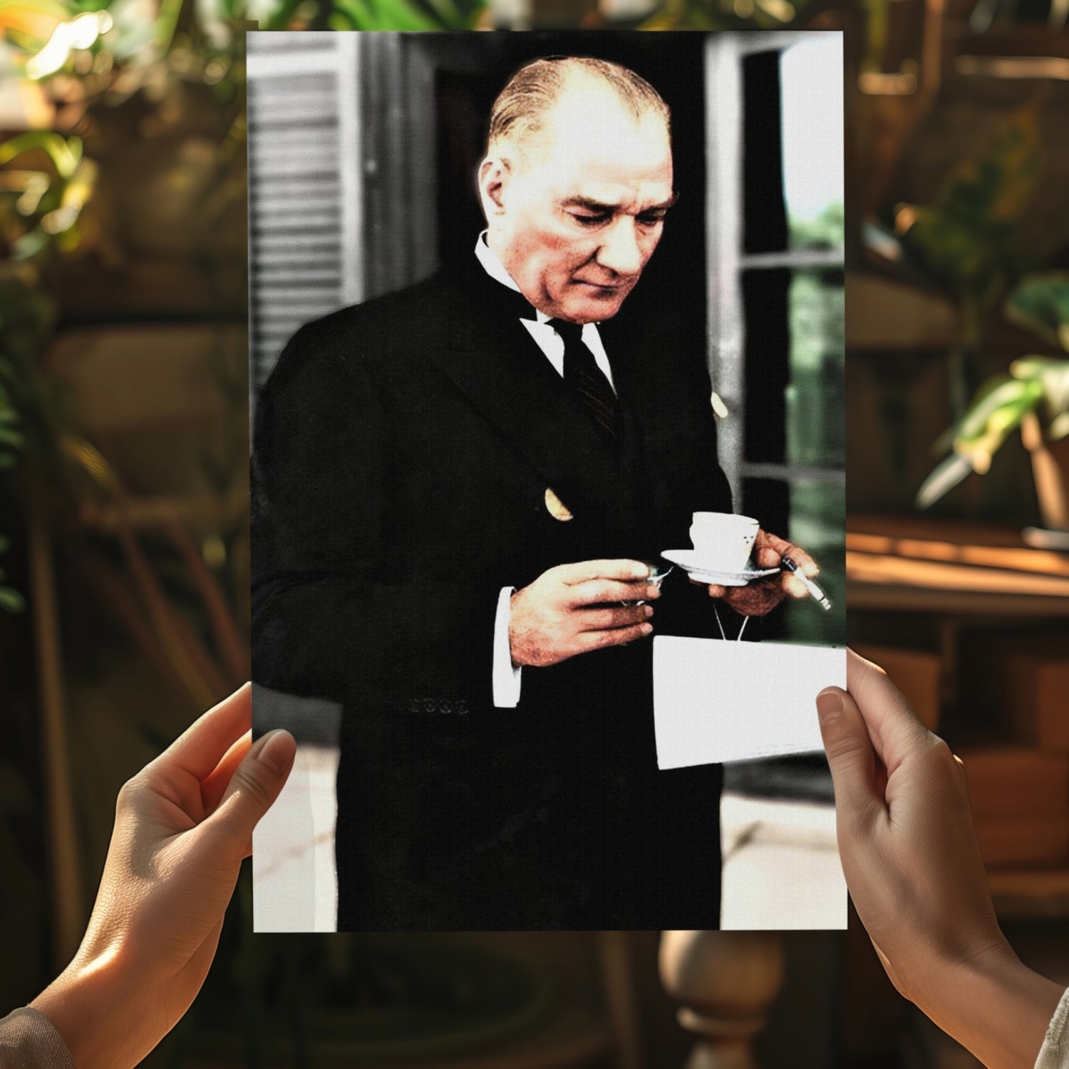Ataturk With Tea Cup Vintage Aluminum Print