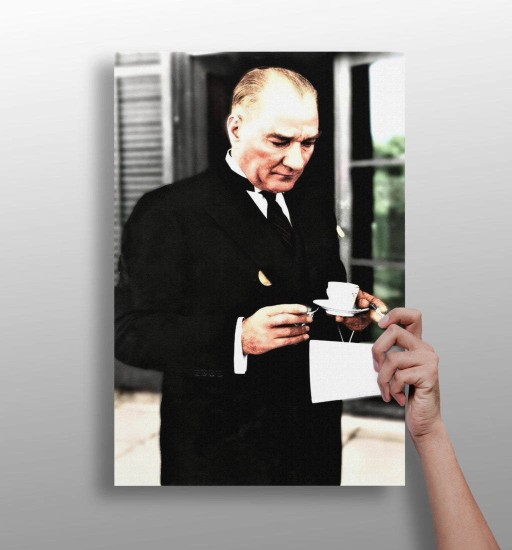 Ataturk With Tea Cup Vintage Aluminum Print