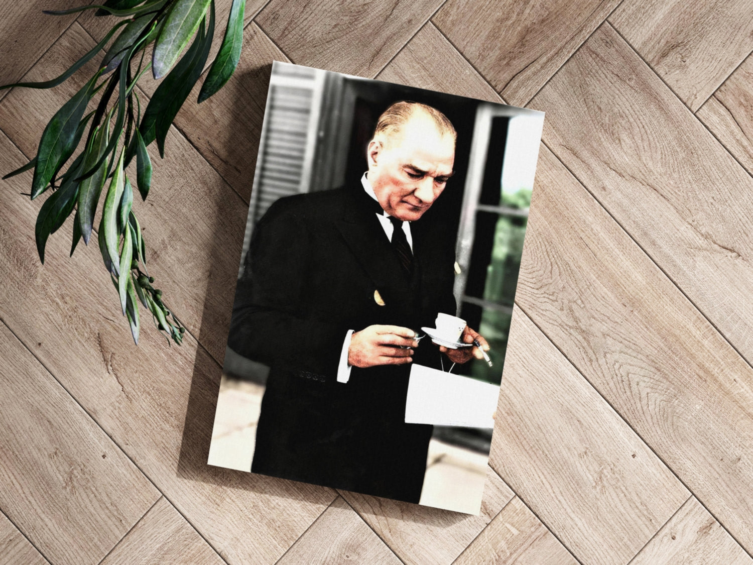 Ataturk With Tea Cup Vintage Aluminum Print