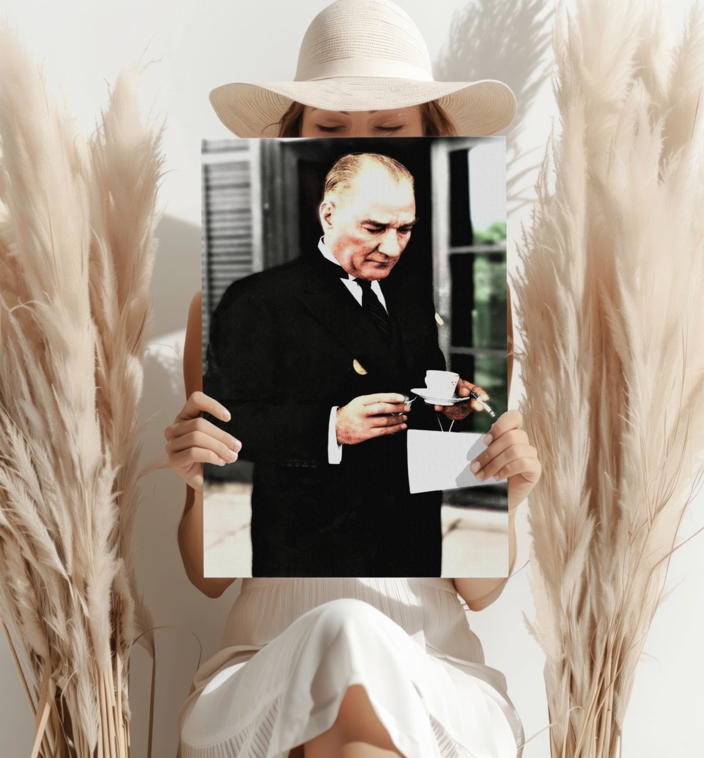 Ataturk With Tea Cup Vintage Aluminum Print