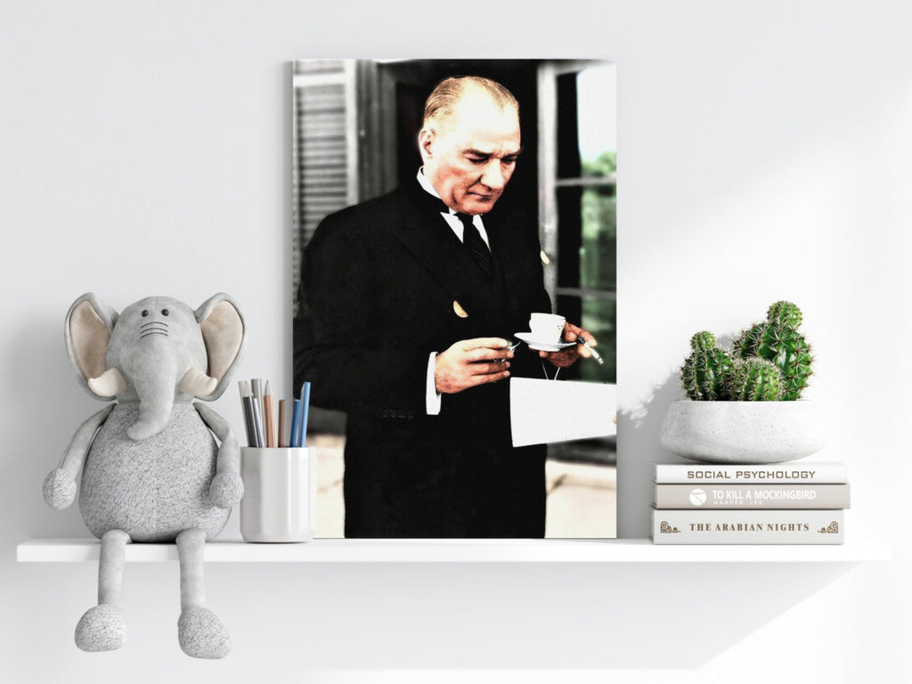 Ataturk With Tea Cup Vintage Aluminum Print