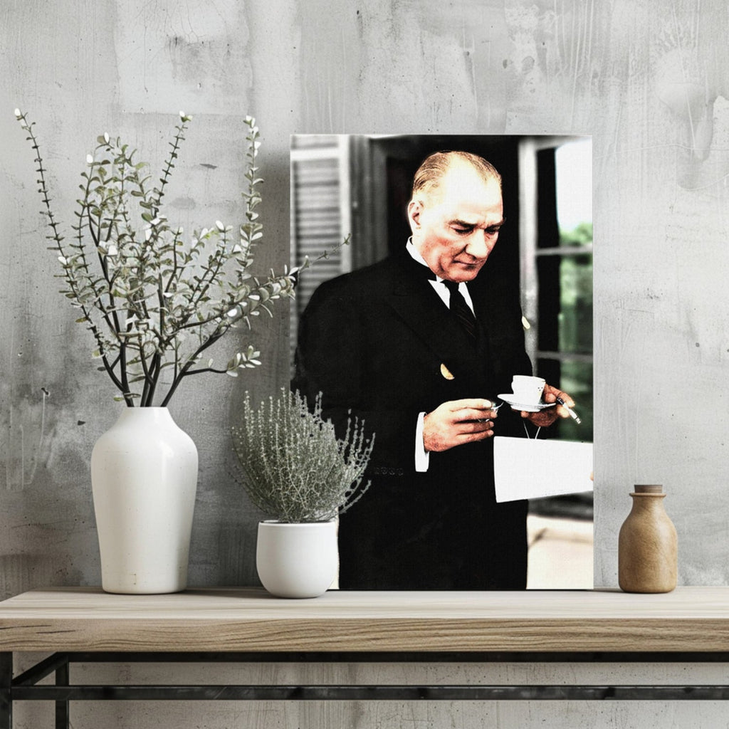 Ataturk With Tea Cup Vintage Aluminum Print