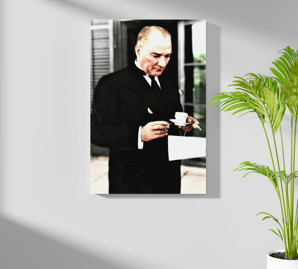 Ataturk With Tea Cup Vintage Aluminum Print