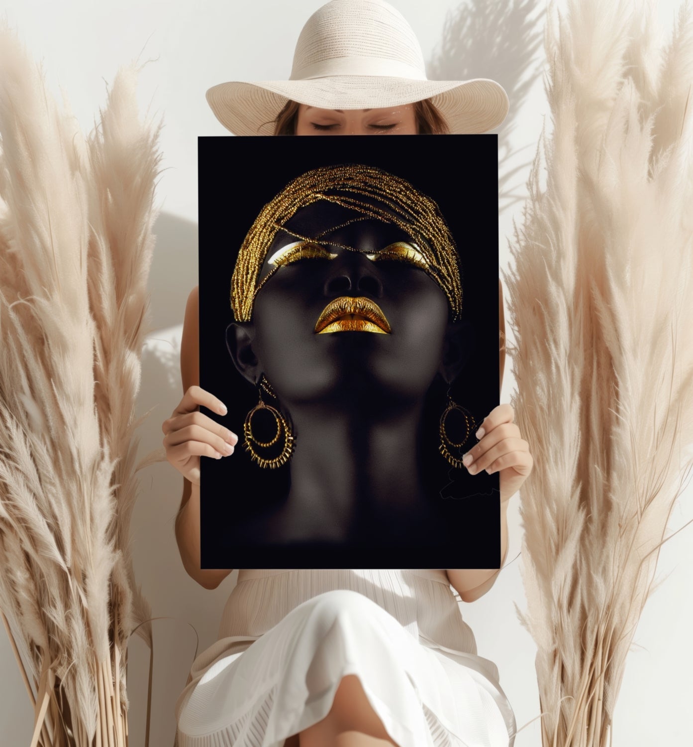 Gold Beaded Headwrap Aluminum Print