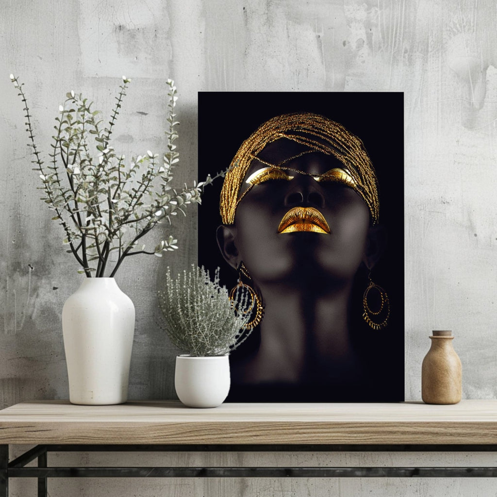 Gold Beaded Headwrap Aluminum Print