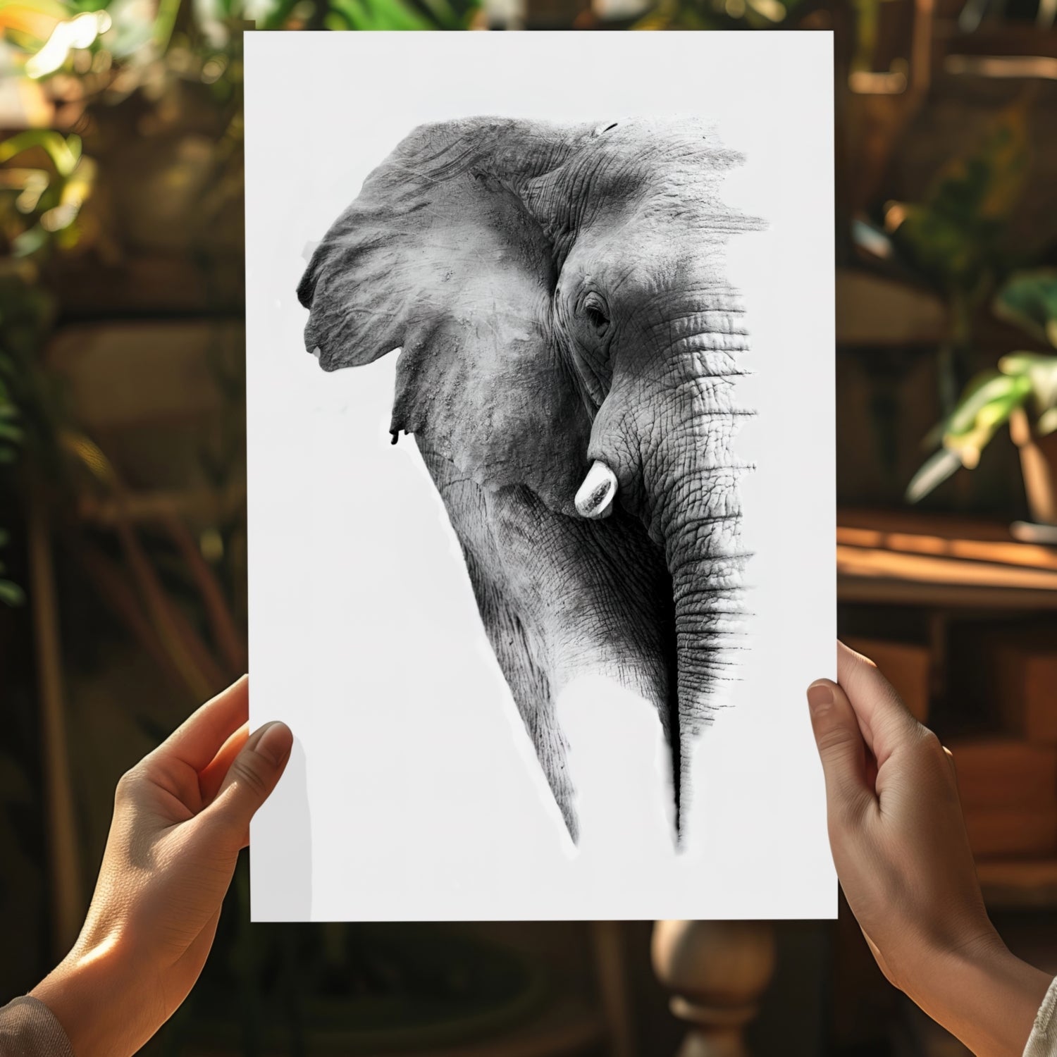 Soft Pencil Sketch Fading Elephant Head Aluminum Print