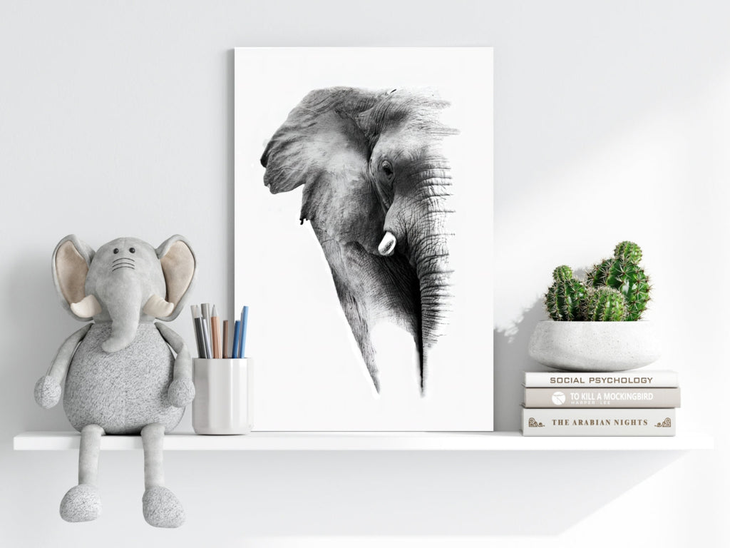 Soft Pencil Sketch Fading Elephant Head Aluminum Print