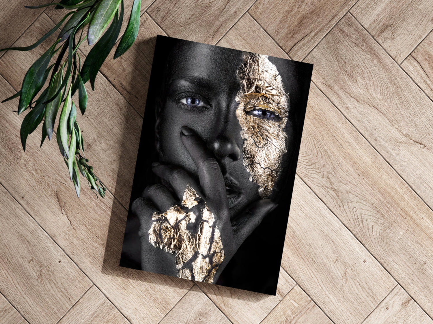 Gold Leaf Half Mask Woman Aluminum Print