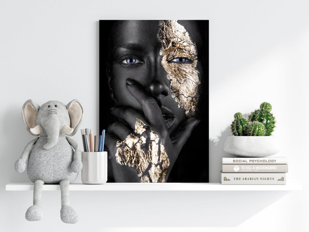 Gold Leaf Half Mask Woman Aluminum Print