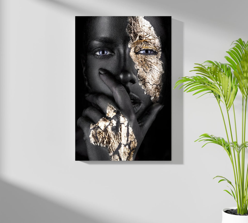 Gold Leaf Half Mask Woman Aluminum Print