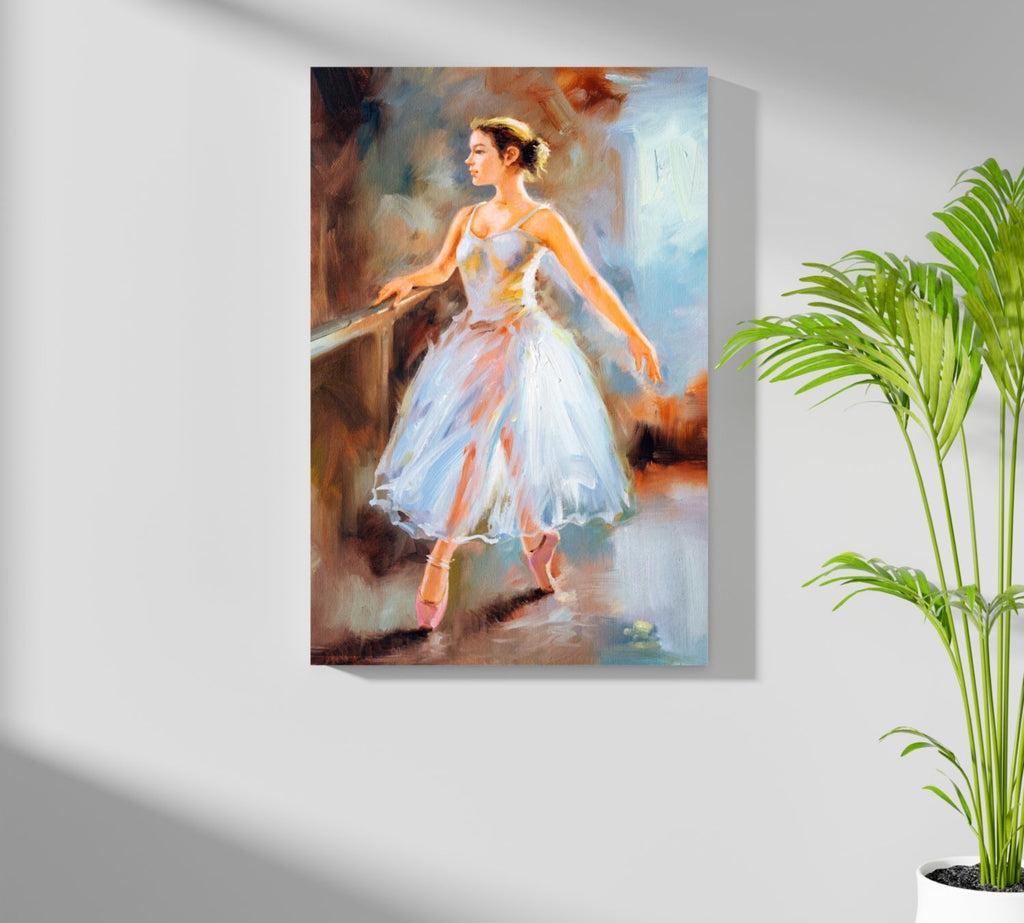 White Tutu Ballerina at Barre Painting Aluminum Print