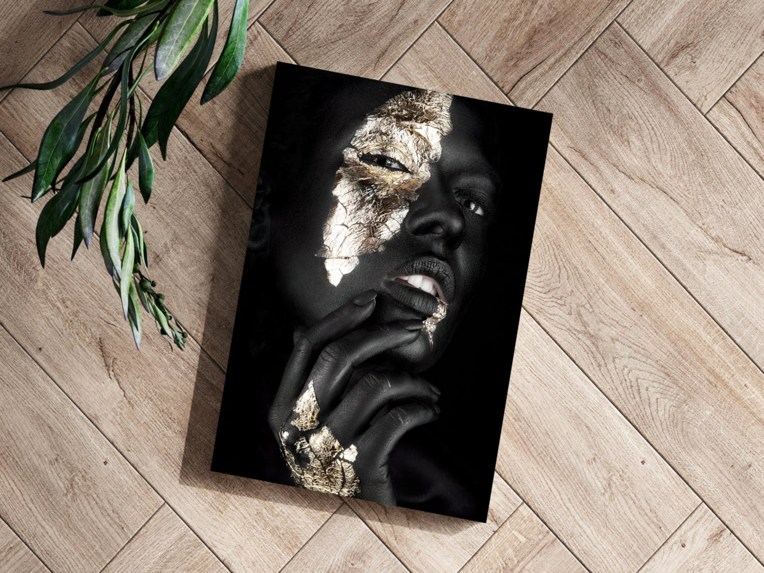 Gold Foil Cheek Pensive Woman Aluminum Print