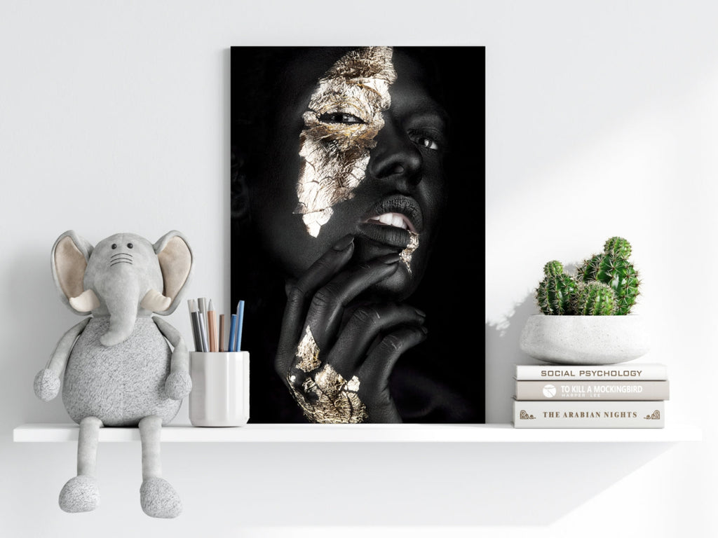 Gold Foil Cheek Pensive Woman Aluminum Print