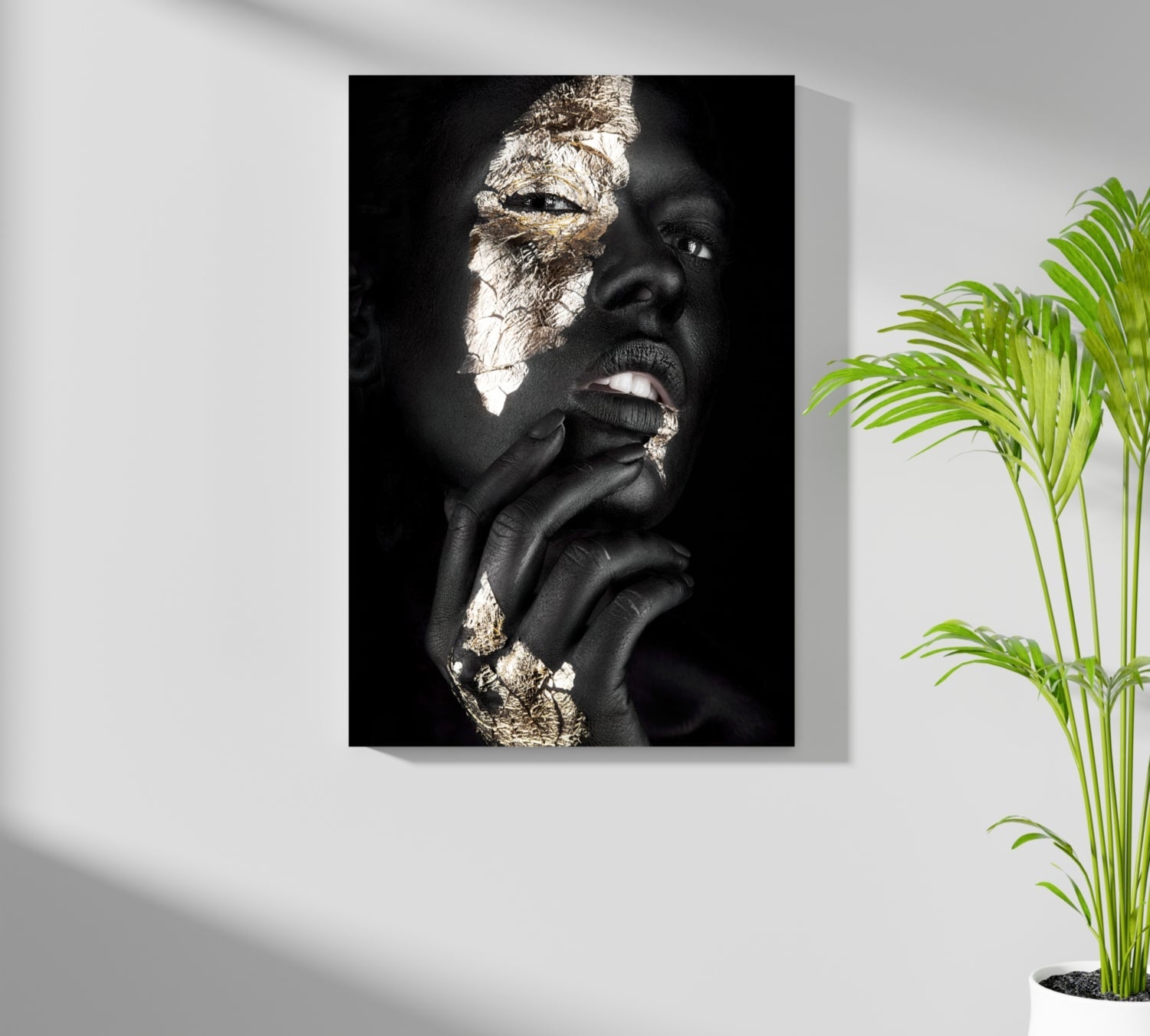 Gold Foil Cheek Pensive Woman Aluminum Print