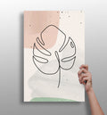 Blush Pastel Monstera Leaf Line Art Aluminum Print