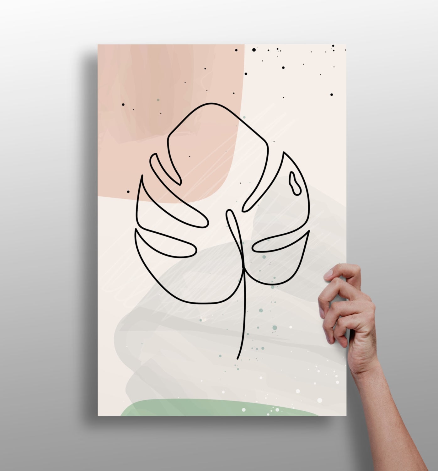 Blush Pastel Monstera Leaf Line Art Aluminum Print