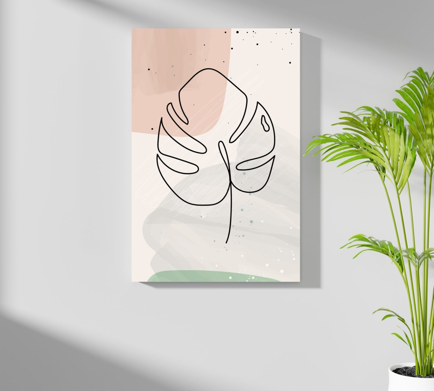 Blush Pastel Monstera Leaf Line Art Aluminum Print