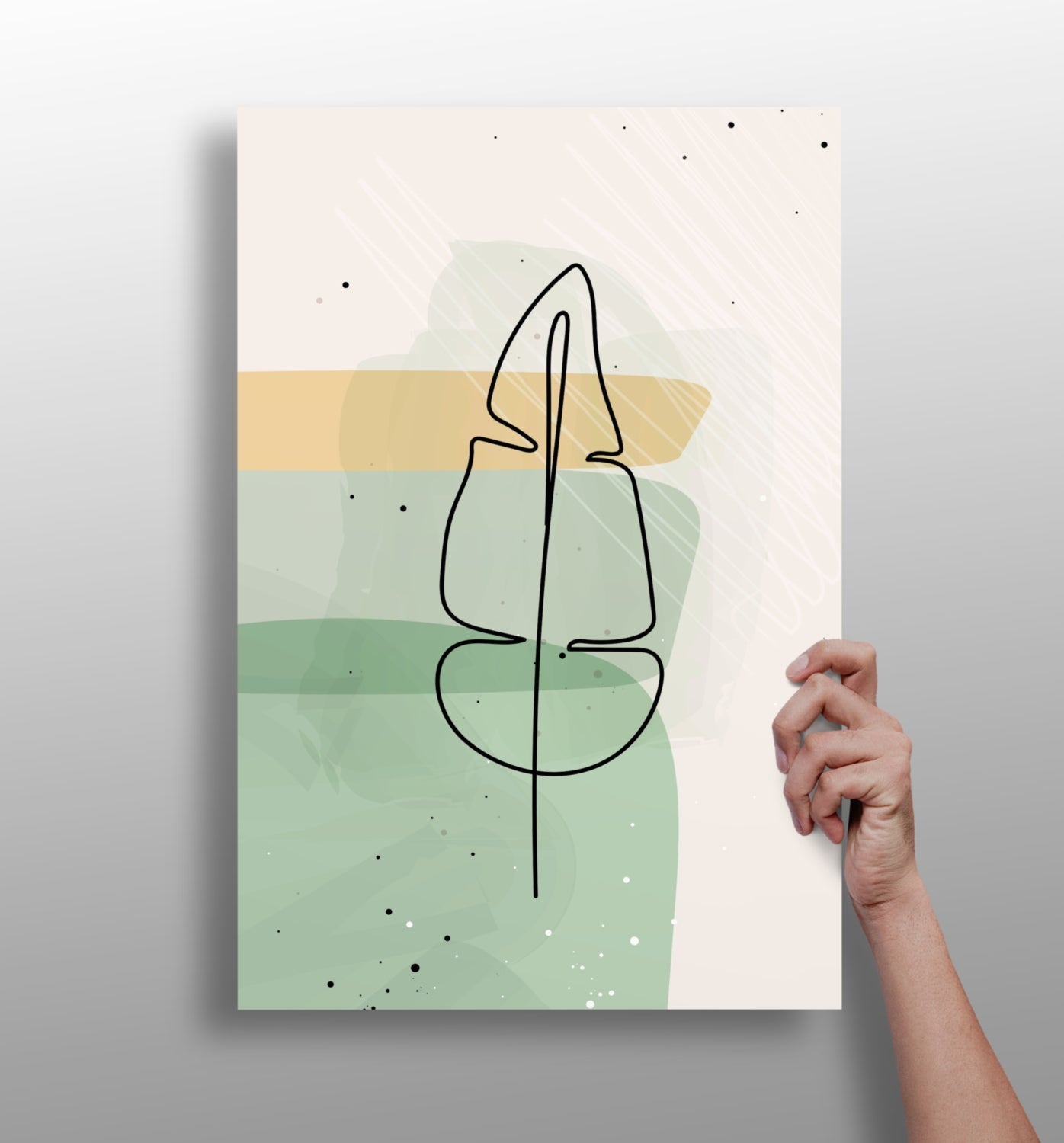Mustard Band Sage Feather Leaf Line Art Aluminum Print