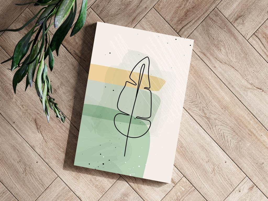 Mustard Band Sage Feather Leaf Line Art Aluminum Print