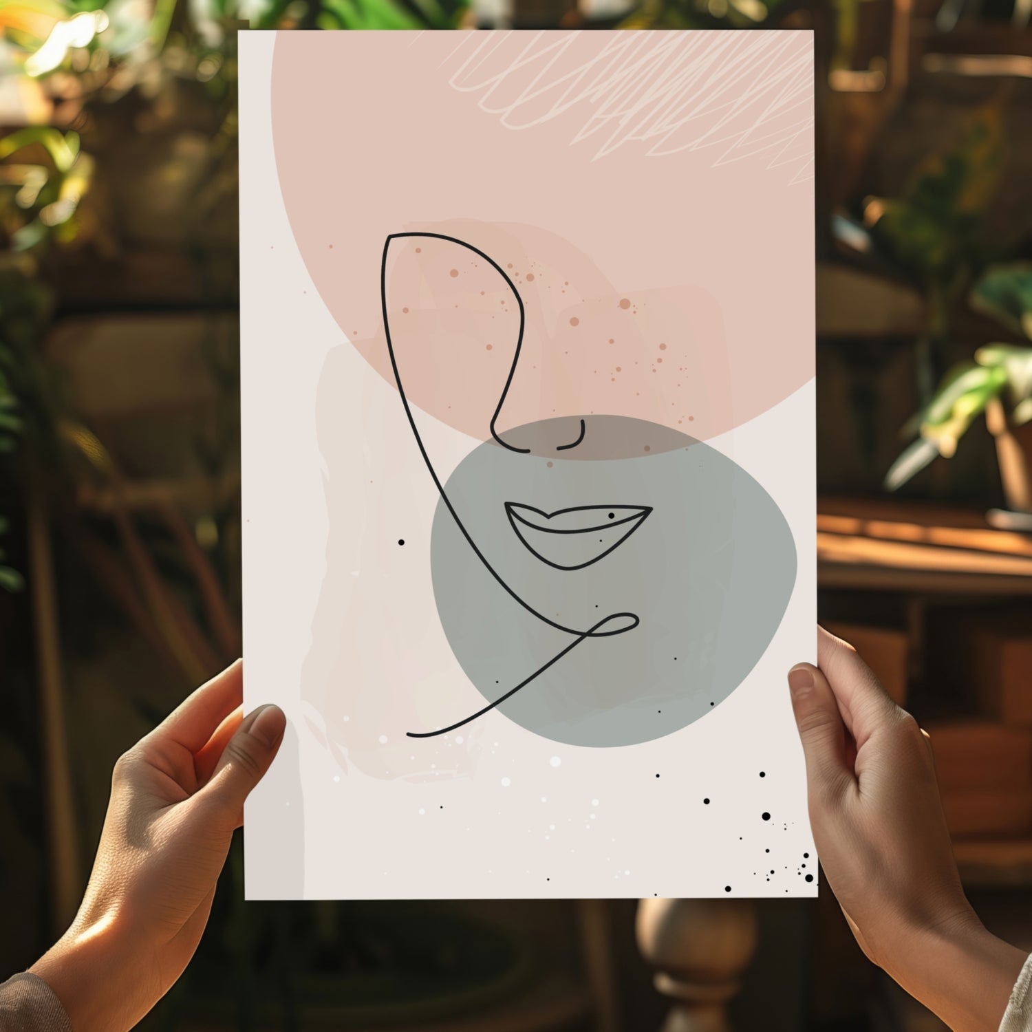 Blush And Sage Circles Abstract Lips Line Aluminum Print