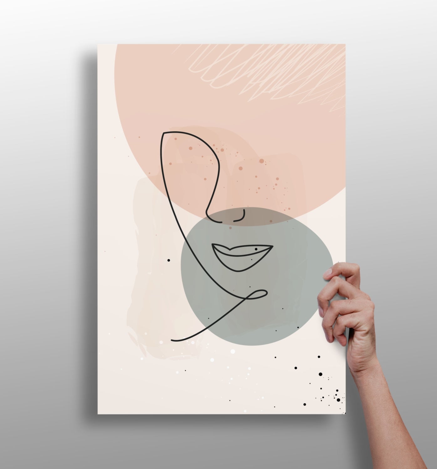 Blush And Sage Circles Abstract Lips Line Aluminum Print