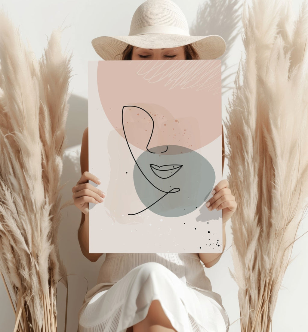Blush And Sage Circles Abstract Lips Line Aluminum Print