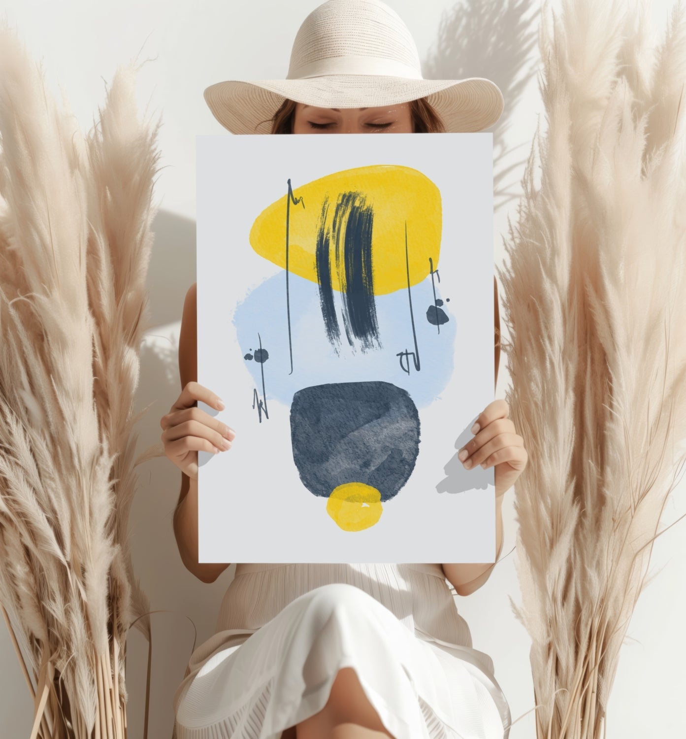 Yellow Ellipse Ink Streaks Aluminum Print