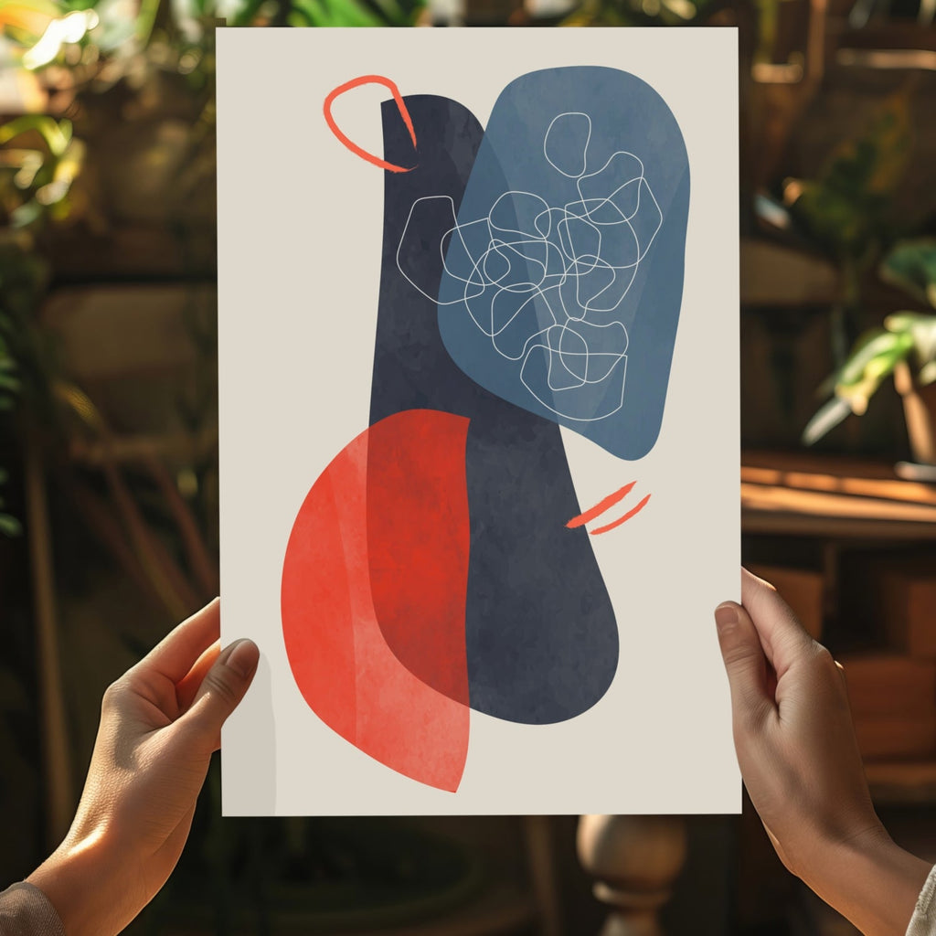 Navy Scribble Knot Red Crescent Aluminum Print