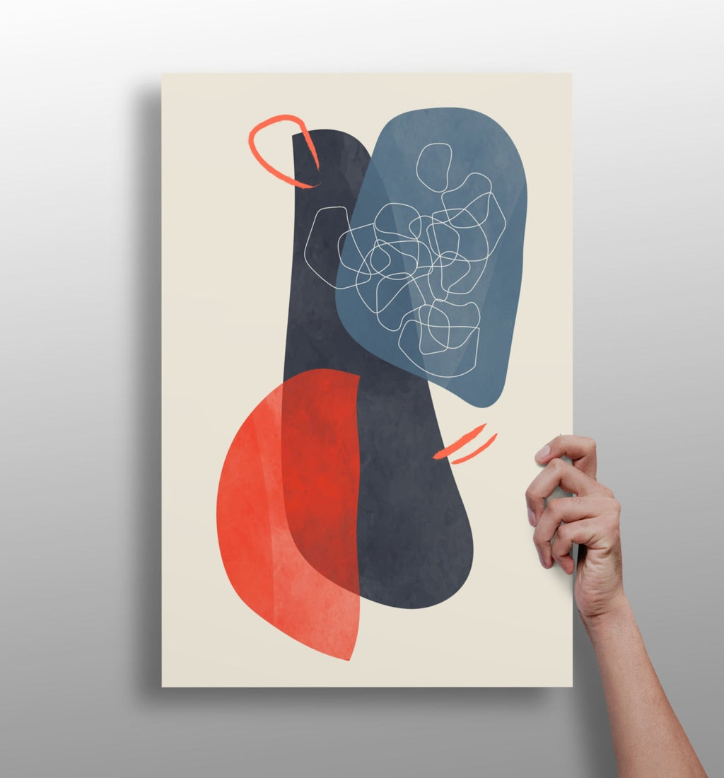 Navy Scribble Knot Red Crescent Aluminum Print