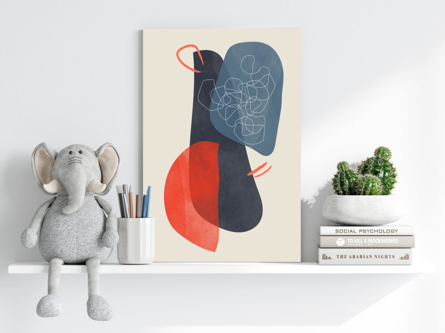 Navy Scribble Knot Red Crescent Aluminum Print