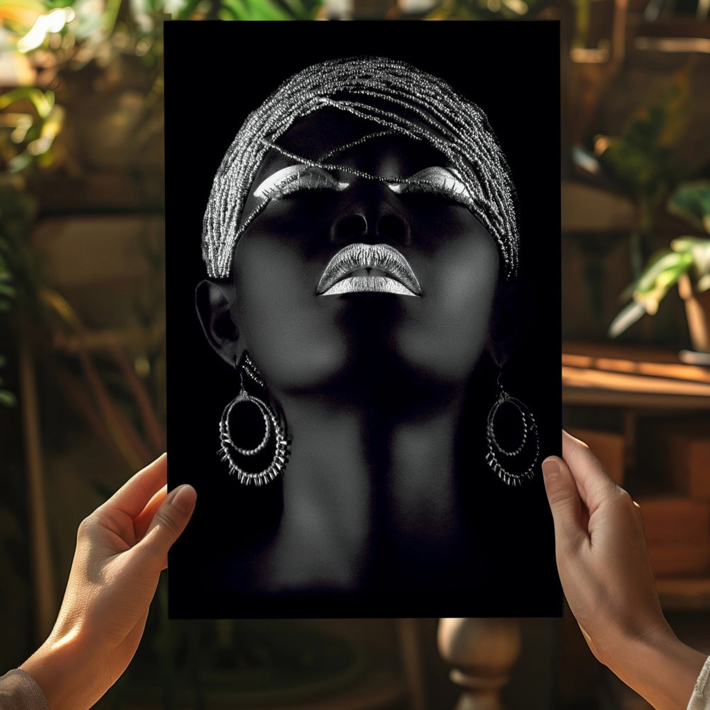 Silver Beaded Headwrap Aluminum Print
