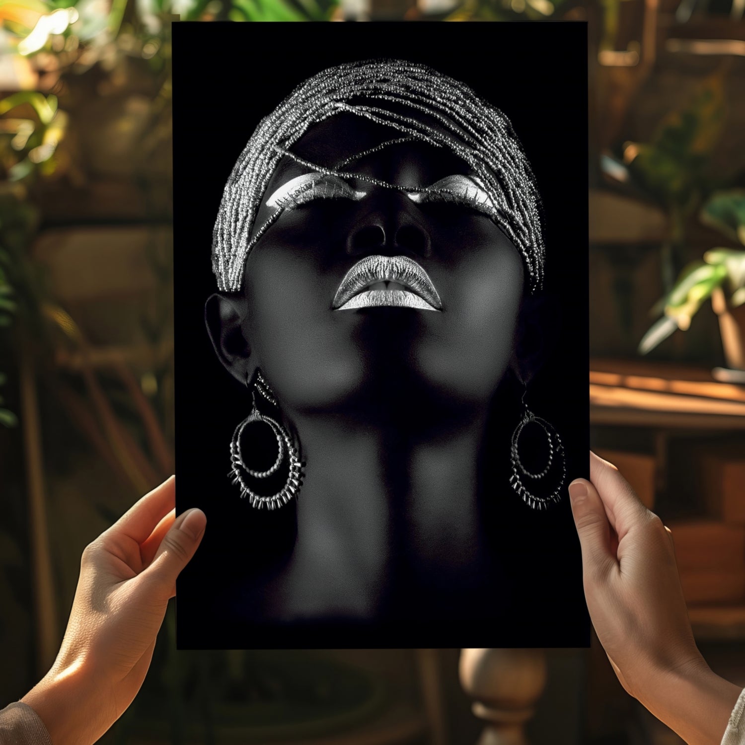 Silver Beaded Headwrap Aluminum Print